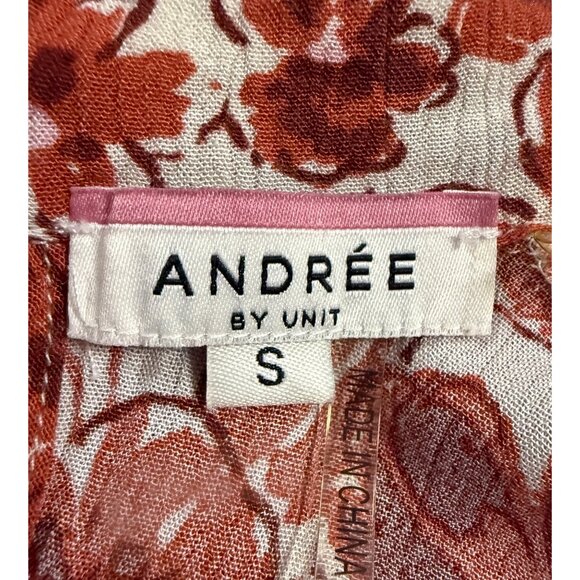 Floral Bell Sleeve Blouse S Andrée By Unit Open Back Rust Orange Cottage Fairy - Picture 3 of 11